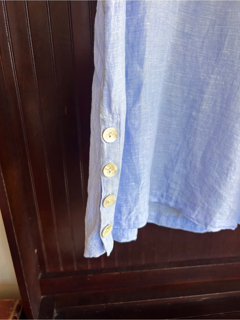 TAHARI Linen V Neck Popover Top 3/4 Sleeve Blue Coastal Breathable Relaxed Sz 1X - Picture 7 of 12